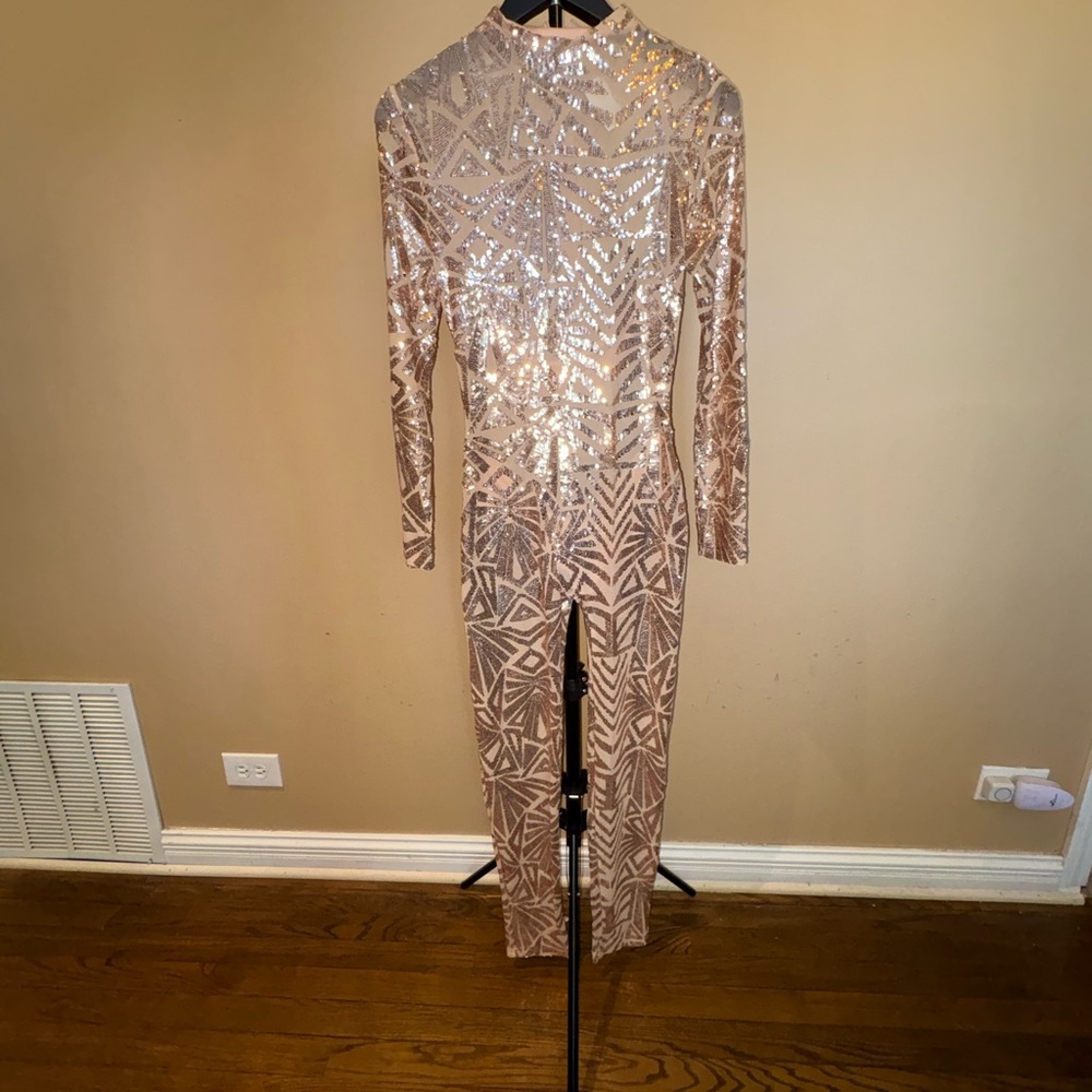 Banjul Rose Gold Sequin Long-Sleeve Jumpsuit
